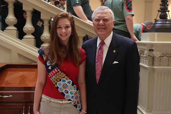 Sarah Klinect, Stars and Stripes Award Recipient, with Governor Nathan Deal 